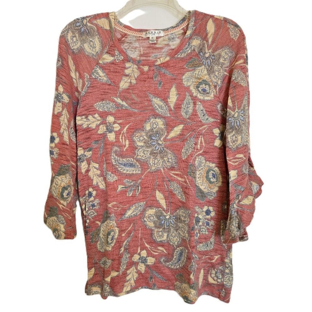 Studio JPR Floral Ruffle Sleeve Top Boho Peasant Blouse Pink Rose Size XL
